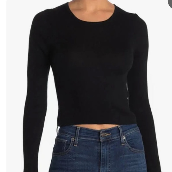 Nadaam black silk cashmere longs sleeved cropped sweater - Picture 3 of 5